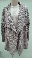 CASAMIA Brown/White Long Wrap Cardigan - Size L (16/18)