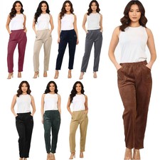 Ladies Cherry Berry Corduroy Side Pocket Casual Pants Soft Stretch Trousers