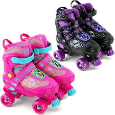 Kids Adjustable 4 Wheel Quad Roller Skates Children Beginners Double-row Boots 
