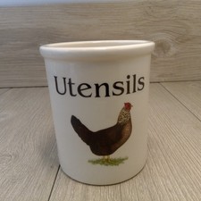 Cloverleaf English Pottery Hen Utensils Holder Pot Farm Animals Earthenware