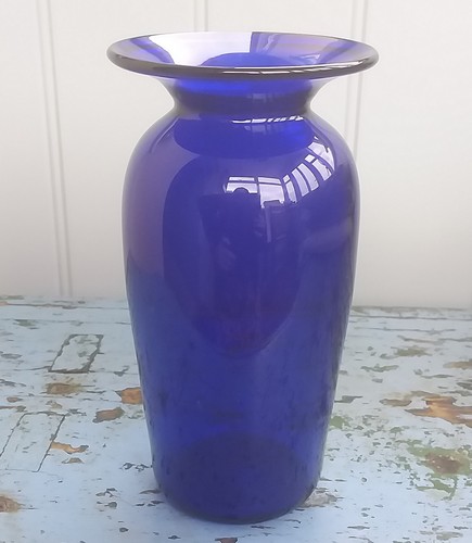 Bristol blue glass vase - vase., 7ins
