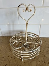 Cream Metal Egg Holder Stand Shabby Chic Rustic Heart Farmhouse Kitchen