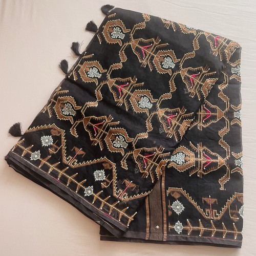 Exclusive black jamdani saree - black,