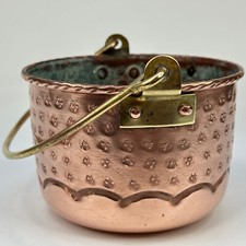 Vintage French Textured Copper Pot Planter Stamped Villedieu, With Brass Handle