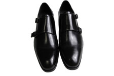 John White Men's Black Leather Monk Strap Shoe UK Size 8 