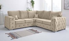 Milton Chesterfield Corner Sofa Couch Foam Fibre Fullback Cushions Plush Velvet