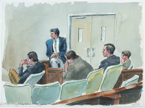 Rare courtroom sketch painting - courtroom,