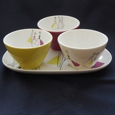 Sanderson For Portmeirion Fifi Dip Serving Dishes Plate Set 1950's Retro Ladies