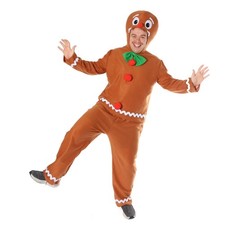 Mens Gingerbread Man Christmas Costume Top Hood Trousers Festive Xmas Outfit