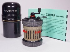 Curta calculator 1958 Type 2 w/can, 3 manuals all metal, rare transitional model