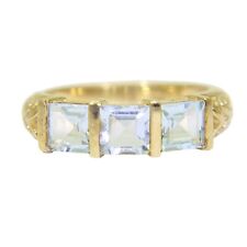 Princess Aquamarine Trilogy 9ct Yellow Gold ring size N ~ 6 3/4