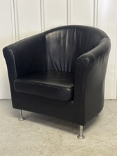 Black Leather Tub Chair With Chrome Legs 