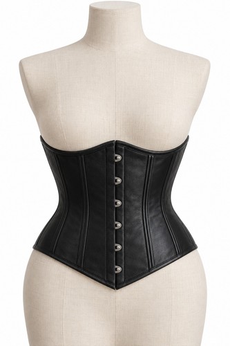 Black leather underbust - black,