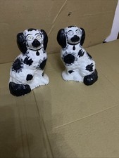 Pair of Staffordshire  Pottery Ceramic Black & White Spaniels Mantle Wally Dogs
