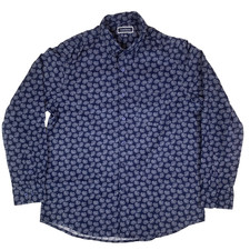 Club Room Blue Paisley Corduroy Long Sleeve Collared Shirt Size Men's Medium