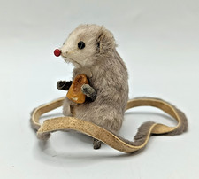 REAL FUR MOUSE FIGURINE. M3 WEST GERMANY. VERY LONG TAIL. HOLDING SWEETCORN