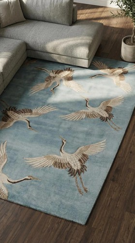 Hand tufted crane rug - hand, blue
