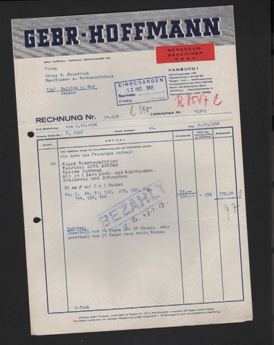 Hamburg invoice 1956 - invoice,