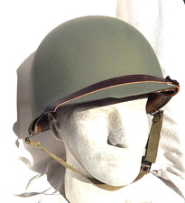 WW2 US Army & USMC Soldiers M-1 Helmet Complete With Sweatband & Chin Strap