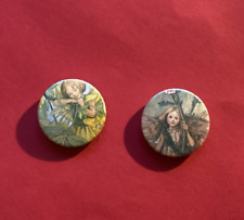 Two Vintage Miniature - Flower Fairy - Pin Badges / Buttons 1980s