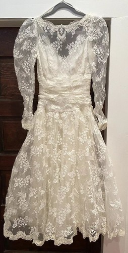 Vtg 80s wedding dress lace - vtg,