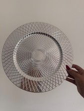 Set of 353 Silver Charger Plates Modern Geometric Design 33cm Round Under Plates