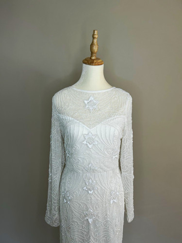 Ivory beaded long sleeve boat - long,