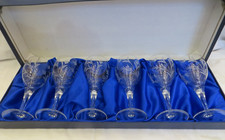 6 x Royal Scot Hand Cut Lead Crystal Wine Goblets Cascade / Fuchsia Design