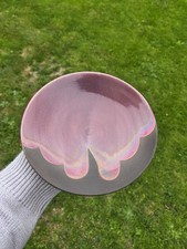 RAKU Pottery Plate TONY EVANS 7 1/2" ~ Pink Glaze ~ Iridescent - Signed