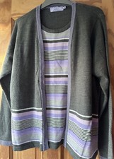 HONOR MILLBURN Ladies 2-in-1 Cardigan Jumper Grey Lilac size M   UK Size 12-14