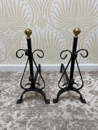 Wrought iron fire dogs - iron, with