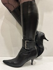 Gorgeous Jasper Conran Black Leather Y2K Knee High Pointed Toe Boots UK5 VGC