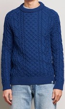 PEREGRINE Hudson Aran wool jumper sweater Cobalt blue - Size M - Made in England