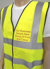 New Mens Custom Printed Text Personalised HI-VIZ WAISTCOAT Work Wear Uniform 