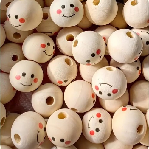 Wooden doll head beads - x,