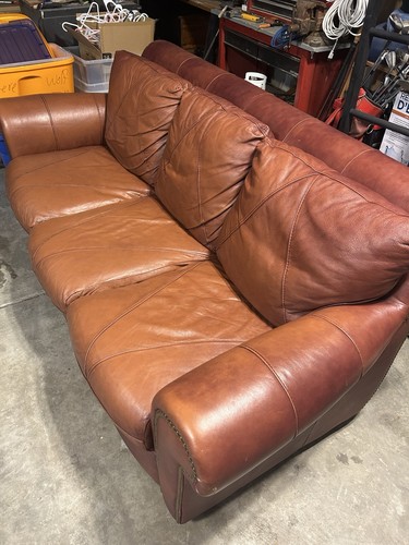 Used brown leather sofa - used, 3