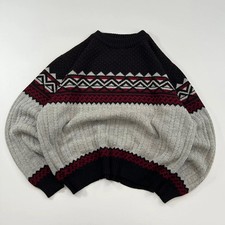 Vintage 90's Chunky Knit Jumper Argyle 80's Retro Funky Pattern Sweater Womens L