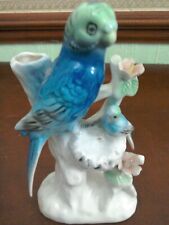 Retro DAYSUN ceramic Green Blue Budgies +_flowers mounted Ornament -foreign-vgc
