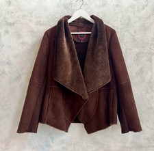 NEW - GIACCA GALLERY Chocolate Brown Faux Suede Faux Fur Collar Jacket Coat 12