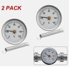 2x Pipe Thermometer Temperature Gauge Clip On Spring 0-120℃ 63mm Hot Water Dial-