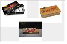 Raw Classic Black &BROWN |Tin Paper METAL TIN UNHINGED Storage Stash Smoking BOX
