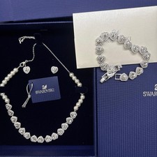 Swarovski Necklace Choker, Crystal Pearl Hearts FULL SET, Gift boxed Gift bag