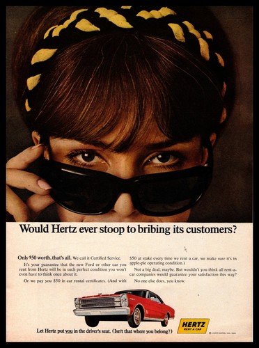 1966 hertz rent car 50 - rent-a-car, $50