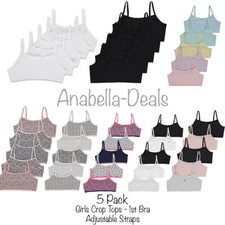 GIRLS 5 PACK CROP TOPS FIRST BRA SOFT COTTON UNDERWEAR AGE 6-16 GEORGE