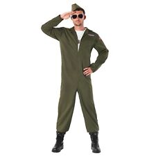 Men`s Aviator Flightsuit Costume Sunglasses Adult Top Gun Pilot Fancy Dress M-XL