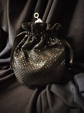 Black Sparkly Sequin Drawstring Bag Fancy Dress Disco 1920s Rocky Horror