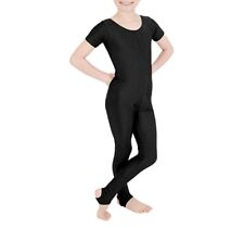 Girls Shiny Nylon Short Sleeves Kids stirrup foot Dance Gymnastics Catsuit