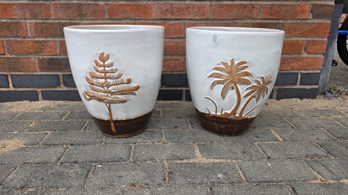 Pair large glazed ceramic pot - pair,