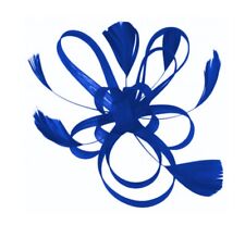 Blue Mesh Coiled Loop and Feather Hair Clip Comb Fascinator Races Wedding