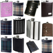 Hip Flask 8oz Stainless Steel Girls, Studded, Ribbed & Cream tartan Pink, Black